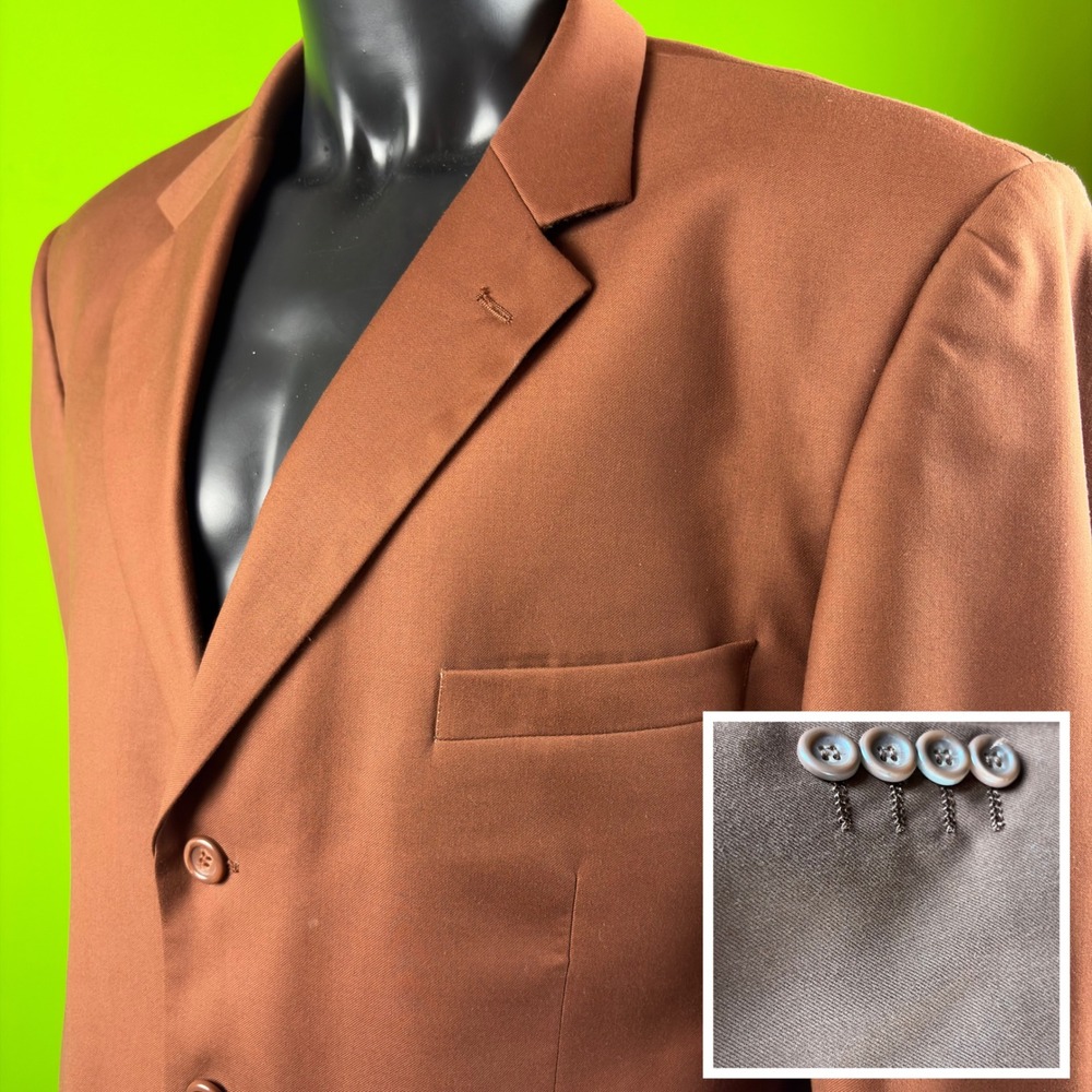 Vinci Designed in Italy Rust Brown Mens 48R 3 Button Blazer Sport Jacket Lined